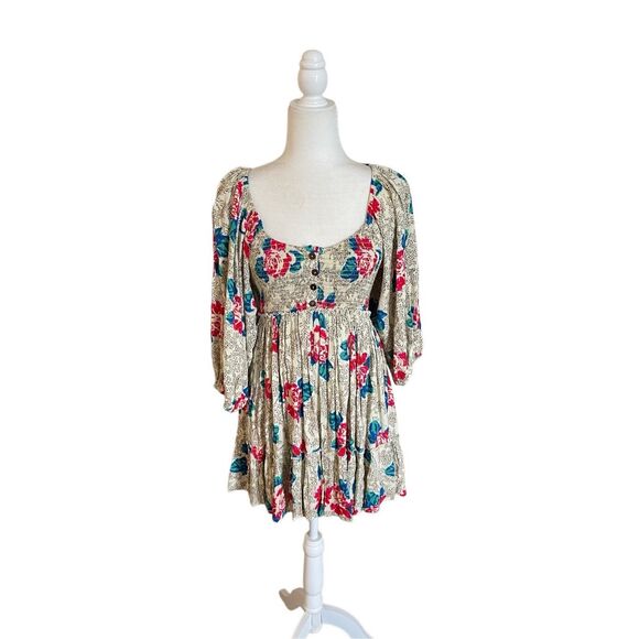 Free People Endless Summer “Summer Picnic” Printed Smocked Mini Dress Size Small - Picture 1 of 6